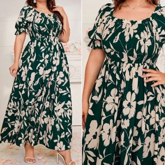Boho plus floral tropical print puff sleeve maxi dress - Picture 4 of 9